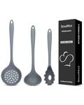 3 Pcs Silicone Kitchen Utensils Set, Soup Ladle-Pasta Fork-Slottede Spoon, Nonstick BPA Free High Heat Resistant Cooking Utensils for Mixing, Serving, Draining, Turning, Stirring