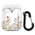 Lapac AirPods Case Flower Floral AirPod Case Cover Wildflower for Women Accessories Protective AirPod Hard White Cover with Keychain Anti Lost for Wireless Apple AirPods 2 & 1 Charging