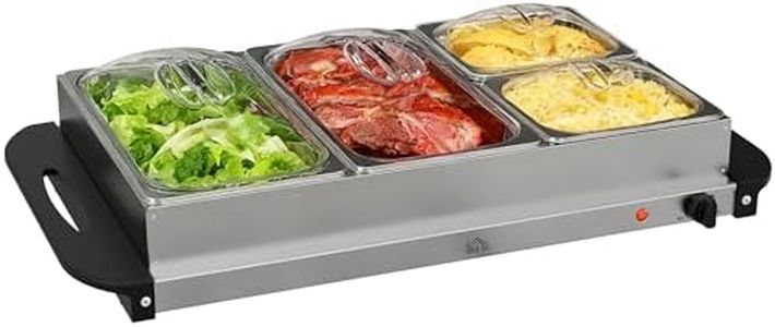 HOMCOM 4 Tray Electric Food Warmer Buffet Server with Warming Plate, Cool Touch Handles, Adjustable Temperature, 300W, 2 x 2.4L and 2 x 1L Pans