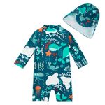 upandfast Baby Boy Swimsuit Sunsuits Uv Protection Infant One Piece Swimwear Bathing Suit with Sun Hat(12-18 Months, Green Whale)