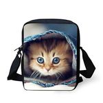 HUGS IDEA Cute Kitten Print Women's Small Messenger Bags Little Girls School Bag Casual Mini Crossbody Handbag Cell Phonoe Purse