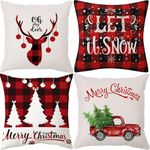 Haundry Christmas Throw Pillow Covers 18x18 inch - Christmas Decorations Tree Reindeer Pillow Cushion Covers Home Decorative Pillowcase for Couch Sofa Bed Breathable Linen with Hidden Zipper