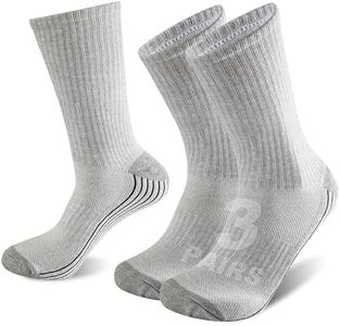 Sunew Thick Men Bamboo Socks, Unisex Compression Running Hiking Crew Moisture Wicking Anti Slip Indoor Home Training Tennis Dress Socks Gray 3 Pairs L