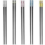 Fiberglass Chopsticks, 5 Pairs Non Slip Fancy Chop Sticks Dishwasher Safe Reusable Chopstick Set for Sushi Noodles Rice