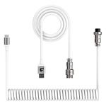 ZIYOU LANG C01 Custom Coiled USB C to A Cable with Detachable Double Sleeved Spiral Cable Extendable Spring Line Metal Aviator for PlayStation Xbox Keyboard Mouse USB Flash Drive Printer(White)