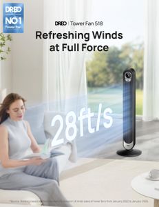 DREO 42" Tower Fan – DC Motor, 9 Speeds, Silent 20dB, 90° Oscillating, 12H Timer