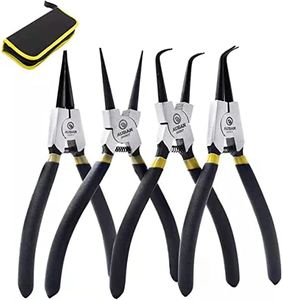 Pinze per Anelli di Sicurezza,Set 4 X 175 MM,Snap Ring Pliers Seeger, Maniglie Antiscivolo,Con Borsa di Tela