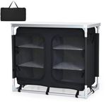 SPOTRAVEL Aluminum Camping Cupboard, Portable Camping Table Storage Unit with 6 Shelves, Side Pockets & Carrying Bag, Outdoor Camping Kitchen Station Cook Table for Travel Picnic BBQ Party (Black)