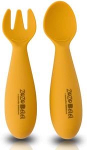 ZoZoBaa Silicone Spoon and Foork Set for Baby | 100% BPA Free First Stage Feeding Spoons for Infants, Soft-Tip Easy on Toddler's Gums, Durable & Unbreakable, Dishwasher Safe, 1 Pair, (Mango Yellow)