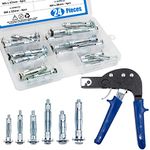 BESTYCHAO Heavy Duty Gun Wall Anchor Metal Setting Tool with 24pcs Hollow Wall Anchor Screws Assortment Kit for Cavity Anchor Plasterboard Fixing