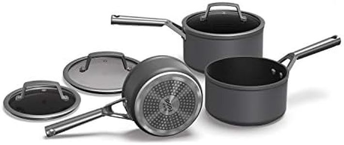 Ninja ZEROSTICK Premium Cookware 3-Piece Saucepan Set with Glass Lids, Long Lasting Non Stick 3 Pan Set, Hard Anodised Aluminium, Induction Compatible, Grey, C33000UK