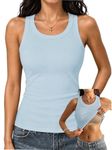 Danysu Ribbed Cotton Tank Tops for Women with Built in Bra High Neck Racerback Sleeveless Basic Fitted Long Camisoles Baby Blue