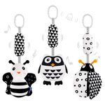 AIPINQI 3 Pack Hanging Rattle Toys,High Contrast Baby Toys and Plush Stroller Toys for Babies 0-18 Months,Newborn Car Seat Toys with Black and White Cartoon Shapes,(Ladybug,Bee & Owl)