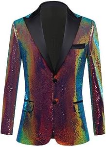 GHNXCY Men's Shiny Sequins Blazer Suit Jacket Stylish Tuxedo for Party,Wedding,Banquet,Prom (US, Alpha, X-Small, Regular, Regular, Polychrome)