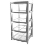 3 & 4 Tier Cabinet - Plastic Large Tower Storage Drawers Chest Unit/Storage Box/Clear Transparent Drawers/Files, Utility Storage/Space Saving Chest (4 TIER, GREY)