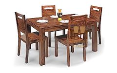 Shree Jeen Mata Enterprises Solid Sheesham Wood Four Seater Dining Set for Dining Room/Hotel/Cafe | Wooden One Dining Table with Four Chairs | Finish- Rustic Teak Finish |