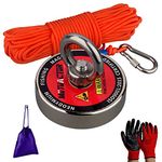 MUTUACTOR Fishing Magnet Set 400lb, Heavy Duty Neodymium Magnet N52 with 49 Feet Durable Rope,Gloves, Powerful Strong Magnetic Retrieving Treasure in Rivers