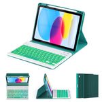 Keyboard Case for iPad 10th Generation 10.9 inch - 7 Color Detachable Backlit Keyboard, Smart Folio Cover with Pencil Holder for New iPad 10th Gen 2022 - Teal