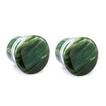 Pierced Owl Green Lined Jasper Natural Stone Single Flared with Clear Silicone O-Ring Plugs, Sold as a Pair