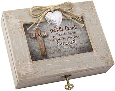 Grant Your Plans Cross Distressed Wood Locket Jewelry Music Box Plays Tune We Have a Friend in Jesus