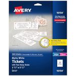 AVERY Tickets with Tear-Away Stub Cards, 1-3/4" x 5-1/2", Matte White for Laser and Inkjet Printers, Pack of 200 (16154)