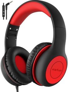 EarFun Kids Headphones Wired with Microphone, 85/94dB Volume Limit Headphones for Kids, Portable Wired Headphones with Shareport, Stereo Sound Foldable Headset for School/Tablet/iPad/Kindle, Black Red