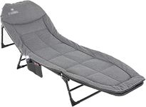 DROZIP Metal Oversized Camping Cot - Folding Reclining Lounger Camping Cot Adjustable 5-Position Lightweight With Pillow Pocket For Sleeping, Reclining, Outdoor, Travel, Adult, Garden, Grey