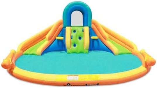 Bounceland Double Play Water Slide, 13.8 ft L x 13.8 ft W x 6.6 ft H, Water Park, Large Splash Pool, Outdoor Fun with Dual Slides, Water Spray, Climbing Wall, Active Play for Kids