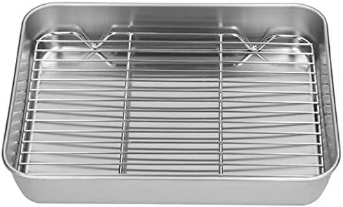 QANYEGN Turkey Roasting Pan Grill, Rectangular Deep Baking Pan, Stainless Steel Turkey Grid Baking Pan Suitable for Cooking, Baking, Refrigerating Fresh (10.4 x 8.1 x 2in)