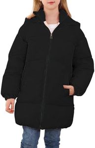 UNIFACO Girls Winter Coats Black Heavyweight Coats Fleece Hooded Puffer Jackets Long Length Down-like Cotton Outwear 11-12Y