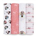 Aden by aden + anais Swaddle Blanket, Muslin Blankets for Girls & Boys, Baby Receiving Swaddles, Ideal Newborn Gifts, Unisex Infant Shower Items, Wearable Swaddling Set, 4 Pk, Minnie Mouse Rainbows