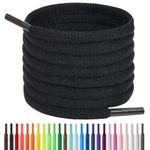 Handshop Half Round Shoelaces 1/4" - Oval Shoe Laces Replacements For Sneakers and Athletic Shoes Sports Black 51.2 inch (130cm)