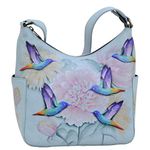 Anuschka Women's Genuine Leather Handbag - Classic Hobo With Side Pocket - Rainbow Birds