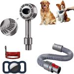 4 Pcs Groom Tool Attachments Brush & Extension Vacuum Hose with Trigger Lock, Compatible with Dyson V7 V8 V10 V11 V12 V15 DC62 DC65 Vacuum Cleaners, Navy Blue Airtag Dog Collar Holder, 67" Extension Hose
