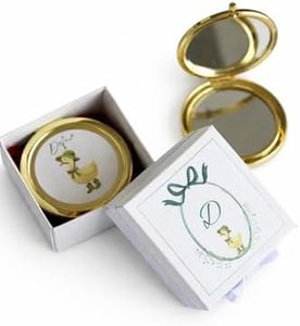 Pearlsavon Personalized Compact Mirror Baby Shower Favor, Custom Name Gold Pocket Mirror with Gift Box, Baptism & Christening Party Favors