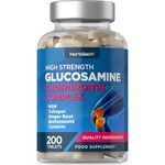 Glucosamine and Chondroitin High Strength | 200 Tablets | 500 mg of Glucosamine Sulphate | Complex Supplement for Men and Women | with MSM, Collagen and Ginger Root | by Horbaach