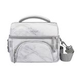 Bentgo® Deluxe Lunch Bag - Durable and Insulated Lunch Tote with Zippered Outer Pocket, Internal Mesh Pocket, Padded & Adjustable Straps, & 2-Way Zippers - Fits Most Lunch Boxes (White Marble)