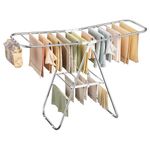 SONGMICS Clothes Drying Rack, Foldable Laundry Drying Rack, Sock Clips, Metal Clothes Airer with Height-Adjustable Gullwings, Space-Saving, Indoor Outdoor, 43 x 130 x 99 cm, White ULLR505EW01