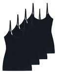 Comfneat Women's 4-Pack Slim-Fit Camisoles Cotton Adjustable Spaghetti Strap Top Underwear (Black 4-Pack, S)