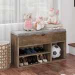 Assile Shoe Storage Bench with a Cushioned Seat and 2 Tiers of Shelves for Organizing Shoes and Entryway or Living Room in Brown