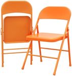 GarveeHome Folding Chairs Set of 2, Portable Folding Chair Hold Up to 350 Pounds, Orange Metal Folding Chair Suitable for Dining Room, Living Room, Office, Indoor and Outdoor Events