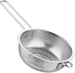 Kruvad Long Handle Bowl Colander Beans Grains Washing Filter Basket Metal Fine Mesh Strainer Sieve Deep Fry Basket Kitchen Wire Skimmer for Frying Food Micro-Perforated Colander