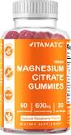 Vitamatic Magnesium Citrate Gummies 600mg per Serving - 60 Vegan Gummies - Promotes Healthy Relaxation, Muscle, Bone, & Energy Support