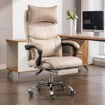 Office Chair, Big and Tall Executive Office Chair with Footrest, Ergonomic Computer Desk Chair with Lumbar Support & Headrest, Strong Metal Base Quiet Crystal Wheel (Beige)