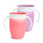 Munchkin Miracle 360 Sippy Cup | Trainer Toddler Cup | BPA Free Baby & Toddler Cups w.Handles | Non Spill Cup | Dishwasher Safe Baby Cup | Leakproof Cup | 6+ Months | 7oz/207ml | 2 Pack |Pink/Purple