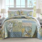 NEWLAKE Cotton Patchwork Bedspread, 3-Piece Bedding Quilt Set with Real Stitched Embroidery, Reversible Matelasse Bed Coverlet Set,Bohemian Floral,California King Size