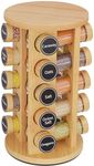 New England Stories Revolving Spice Rack Set with 20 Spice Jars, Kitchen Spice Tower Organizer for Countertop or Cabinet - Carousel Storage Includes 386 Spice Labels (Bamboo)