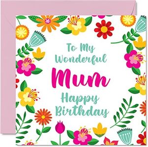 Fun Birthday Cards for Mum - Wonderful Female - Cute Happy Birthday Card for Mum from Daughter Son, Mother Special Birthday Gifts, 145mm x 145mm Floral Greeting Cards for Mama Mom Mam Mammy