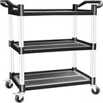 Utility Cart with Wheels, 3 Tier Rolling Cart, Food Cart, Plastic Heavy Duty Utility Cart, Restaurant Kitchen Service Cart on Wheels for Office Business Garage， 510lbs 16.9" D x 31.5" W x 39.5" H