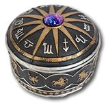 Ebros Gift Black Ancient Greek Astrological Horoscopes Zodiac Constellations With Sun And Moon Lid Decorative Trinket Box Figurine 4" Diameter Jewelry Stash Container
